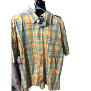 Y2K South Pole check short sleeve shirt button front Large L Yellow Orange Blue